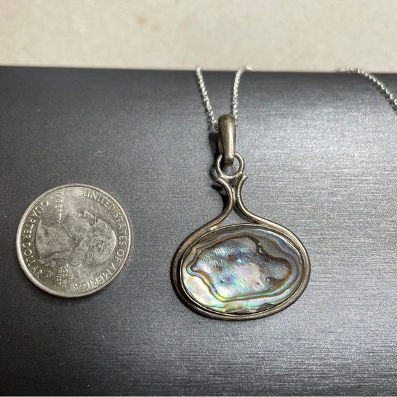 Vintage abalone shell 925 sterling silver large pendant with Mini forming pearl - Picture 4 of 9